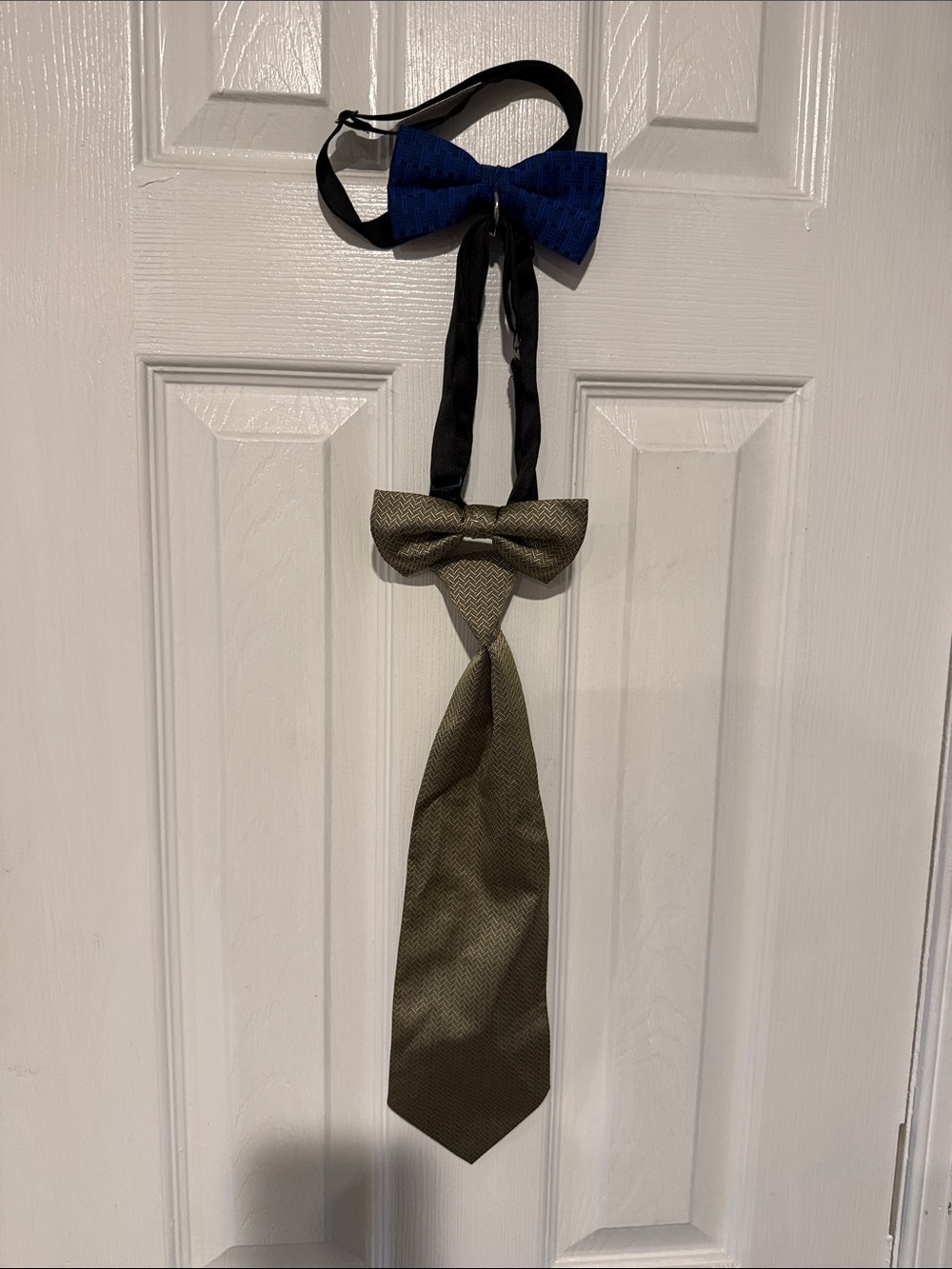 Olive Green Textured Necktie with Matching Self-Tie Bow